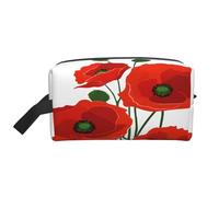Grande trousse de toilette de voyage imprimée (fleurs de coquelicot) - Tissu Oxford 600D, rembourrage en mousse, organiseur de gym et de week-end