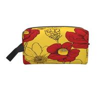 Grande trousse de toilette de voyage imprimée (jolies fleurs de coquelicot) - Tissu Oxford 600D, rembourrage en mousse, organisateur de voyage de gym et week-end
