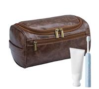 Grande trousse de toilette en cuir synthétique pour homme | Trousse de toilette de voyage avec crochet, trousse de toilette pour homme, petit ami, mari, Couleur : noir et marron, Voir description