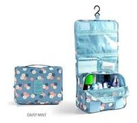 Grande Trousse de toilette pliable , Trousse maquillage, Trousse de voyage (Fleur / Bleu) bleu G