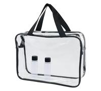 Grande trousse de toilette transparente imperméable à l'eau avec fermeture éclair en PVC épais - Organiseur cosmétique - Rangement de plage - Accessoires de voyage - Transparent - Décontracté - Avec 2