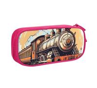 Grande trousse de transport avec locomotive à vapeur pour garçons et filles - Grand sac à stylos - Organiseur de papeterie pour l'école et le bureau - Trousse de maquillage zippée, bleu, 21x5x10.5cm