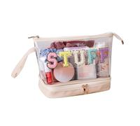 Grande Trousse de Voyage Transparente Multicouche pour Maquillage avec Lettres brodées et imperméable, Crémeux, Consulte la descripción, Voir Description