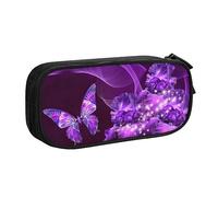 Grande trousse en polyester pour ranger vos stylos, crayons - Trousse pour adultes - Pour l'école, le bureau - Papillon violet, Noir , Taille unique, Trousse de maquillage