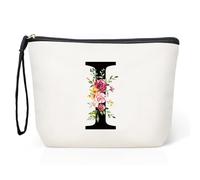 Grande Trousse Maquillage Femme, Personnalisée Pochette Maquillage avec Initiale, Sac de Maquillage de Voyage, Cadeau d'anniversaire Noël Idéal pour Maman Fille Amie Mariée Demoiselle d'honneur (I)