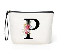 Grande Trousse Maquillage Femme, Personnalisée Pochette Maquillage avec Initiale, Sac de Maquillage de Voyage, Cadeau d'anniversaire Noël Idéal pour Maman Fille Amie Mariée Demoiselle d'honneur (P)