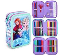 Grande trousse remplie La Reine des Neiges - Fournitures scolaires pour enfants - 3 niveaux - Avec stylos, crayons et marqueurs - Elsa et Anna La Reine des Neiges, violet, Trousse zippée