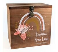 Grande urne baptême personnalisée en Bois avec Cadenas | 25 x 25 x 20 CM | Urne Baptême, Urne Communion, Profession de Foi, Confirmation, Mariage, Baby-Shower, Anniversaire | TE Whaka