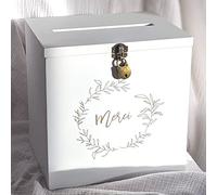 Grande urne en Bois Blanche Merci avec Cadenas | 25 x 25 x 20 CM | Urne Mariage, PACS, Anniversaire, Baby-Shower, Bapteme, Communion, Retraite (...) - Cadeaux invités Mariage