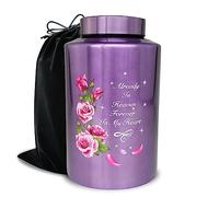 Grande urne funéraire jusqu'à 100 kg pour Cendres humaines Adultes, urne décorative pour Cendres Femelles et mâles avec Sac en Velours (Fleurs)