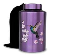 Grande urne funéraire pour cendres adultes mâles et femelles, jusqu'à 100 kg, urne décorative pour restes humains avec sac en velours (colibri)