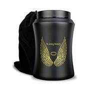 Grande urne funéraire pour Cendres humaines Adultes, jusqu'à 100 kg, Motif Ailes d'ange et Texte «in Loving Memory», décoration funéraire pour Homme ou Femme, avec Sac en Velours, Noir