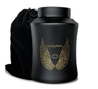 Grande urne funéraire pour Cendres humaines Adultes, jusqu'à 72 kg, Motif Ailes d'ange et Texte «in Loving Memory», décoration funéraire pour Homme ou Femme, avec Sac en Velours, Noir
