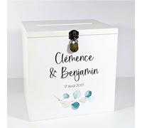 Grande urne personnalisée en Bois Blanche avec Cadenas | 25x25x20 CM | Urne Baby-Shower,baptême, Communion, Anniversaire, Retraite - Cagnotte en Bois | TE Whaka