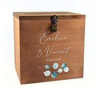 Grande urne personnalisée Mariage en Bois avec Cadenas | 25 x 25 x 20 CM | Urne Mariage, PACS, Baby-Shower, Baptême, Communion, Anniversaire, Retraite - Thème Eucalyptus | TE Whaka