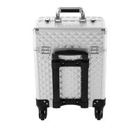 Grande valise cosmétique professionnelle à roulettes - Valise de rangement à roulettes - Valise de beauté multifonction avec roulettes pivotantes à 360° et 2 clés - 34 x 24 x 41 cm, argenté, 34 x 24 x