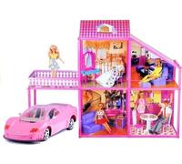Grande villa pliée pour poupées 76 cm + voiture rose + accessoires