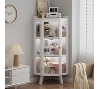 Grande vitrine blanche en verre avec portes, grande étagère de rangement, élégante vitrine pour décoration d'intérieur, bibliothèque moderne avec porte en verre