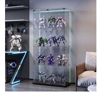 Grande Vitrine en Verre - 163 cm, 2 Porte - 4 Niveaux avec Éclairage LED RGB et Serrures - Argentier pour Collection