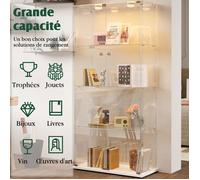 Grande Vitrine en Verre - 163 cm, Double Porte - 4 Niveaux avec Éclairage LED RGB et Serrures - Argentier Moderne pour Collection