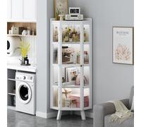 Grande vitrine en verre blanc, grande vitrine Curio, armoire de rangement transparente avec portes, bibliothèque élégante pour objets de collection et livres, vitrine moderne pour décoration