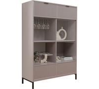 Grande vitrine en verre Wave Vitrine à poser avec 2 portes Porte en verre Armoire de salon Armoire de rangement Pieds métalliques Façades striées Couleur : Cashmere