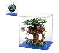 Grande Vitrine pour Collection Figurine,Boîte de Présentation Acrylique pour 21318 la Cabane dans Les Arbres,Globe 21332,Piano 21323(40x40x45cm,Base Bleue)