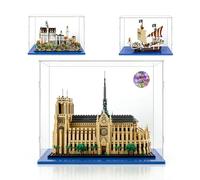 Grande Vitrine pour Collection Figurine,Boîte de Présentation Acrylique pour Notre Dame Paris 21061,21063 Neuschwanstein Chateau,75639 One Piece,Mighty Bowser 71411(50x30x40cm,Base Bleue)