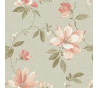 Grandeco Adeline VXB-006-08-1 Papier peint à grande échelle de style botanique floral pour chambre romantique, salon, murs d'accent ou couloirs, vert sauge