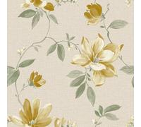 Grandeco Adeline VXB-006-09-1 Papier peint à grande échelle de style botanique floral pour chambre romantique, salon, murs d'accent ou couloirs, jaune