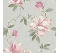 Grandeco Adeline VXB-006-10-1 Papier peint à grande échelle de style botanique floral pour chambre romantique, salon, murs d'accent ou couloirs, rose
