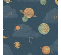 Grandeco Maury Papier peint texturé Motif planètes et constellations Bleu