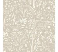 Grandeco Native Woodland Animals Papier peint texturé pour chambre d'enfant Beige