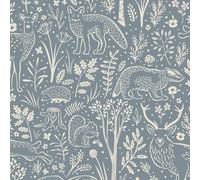Grandeco Native Woodland Animals Papier peint texturé pour chambre d'enfant Bleu