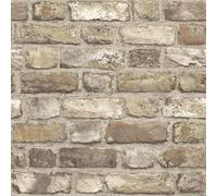 Grandeco Papier peint vintage brique neutre A28904 - Coller le mur imitation pierre mur