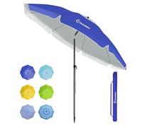 Grandekor Parasol de plage, parasol de jardin exterieur, UV50+, Ombrelle réglable en hauteur et inclinaison, Avec ancre de plage de 12cm, Pour plage, balcon & terrasse, 200cm, Bleu