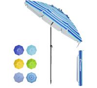 Grandekor Parasol de Plage, Parasol de Jardin Exterieur, UV50+, Ombrelle réglable en Hauteur et Inclinaison, avec Ancre de Plage de 12cm, pour Plage, Balcon & terrasse, 200cm, Rayures Tiffany