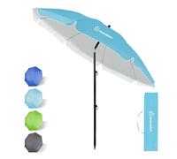 Grandekor Parasol de plage, parasol de jardin exterieur, UV50+, Ombrelle réglable en hauteur et inclinaison, Avec ancre de plage de 12cm, Pour plage, balcon & terrasse, 217cm, Bleu Ciel