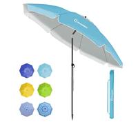 Grandekor Parasol de plage, parasol de jardin exterieur, UV50+, Ombrelle réglable en hauteur et inclinaison, Avec ancre de plage de 12cm, Pour plage, balcon & terrasse, 200cm, Bleu Ciel