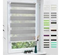 Grandekor Store Enrouleur Jour Nuit de Double Tissu, Store Jour et Nuit sans Perçage, Accessoires d'installation Inclus pour Fenêtre ou Porte, 60l x 100L cm, Gris