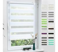 Grandekor Store Enrouleur Jour Nuit de Double Tissu, Store Jour et Nuit sans Perçage, Accessoires d'installation Inclus pour Fenêtre ou Porte, 50l x 100L cm, Blanc