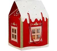 Grandes boîtes cadeaux style cottage pour Noël et occasions saisonnières, design enchanté avec poignée pour un transport facile des friandises et S (rouge)