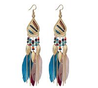 Grandes Boucles d'Oreilles Boho plume d'oreilles pour femmes bohème léger plume Hippie pour femmes filles (E, One Size)