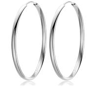 Grandes boucles d'oreilles créoles en argent sterling 925, 5,2 cm, légères pour femme, boucles d'oreilles rondes polies classiques avec fermeture sécurisée