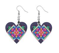 Grandes boucles d'oreilles en bois à motif fluo pour femme, bijoux vintage élégants en bois, boucles d'oreilles légères pour mariage, fête, cadeau de bijoux au quotidien, Circular, Bois, Bois.