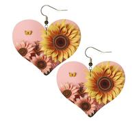Grandes boucles d'oreilles en cuir tournesol pour femme - Boucles d'oreilles pendantes légères en forme de cœur - Bijoux cadeaux, One Size, Pas de gemme