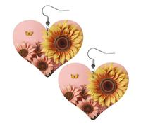 Grandes boucles d'oreilles en cuir tournesol pour femme - Boucles d'oreilles pendantes légères en forme de cœur - Bijoux cadeaux