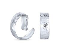 Grandes Boucles D'Oreilles Martelées Clip Pour Femmes Ados En Argent Sterling .925