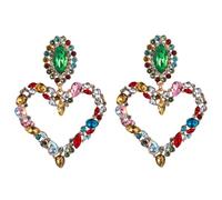 Grandes boucles d'oreilles pendantes en forme de cœur avec strass, one size, Acier allié, Strass