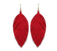 Grandes boucles d'oreilles pendantes légères en cuir souple véritable faites à la main avec des plumes pour femmes et filles, Cuir